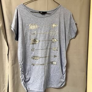 SJS womens t-shirt top in blue with silver foil arrow graphics Size Large BR2089